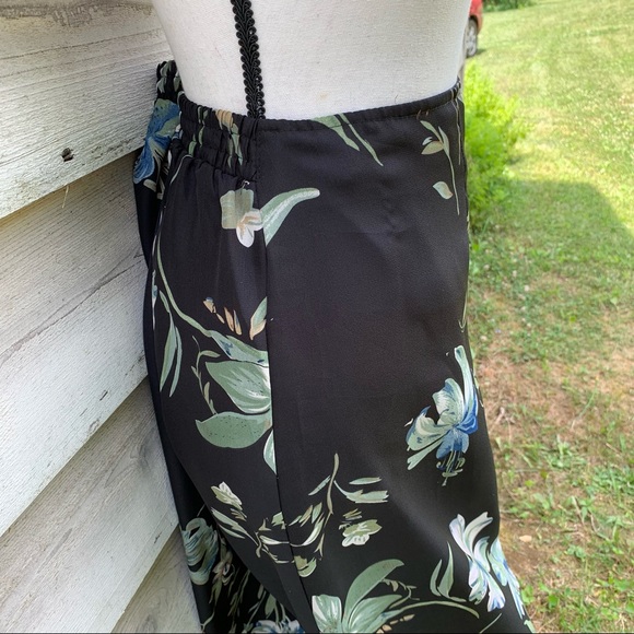 Vintage 90s Black Floral Print Elastic High Waist Sheer Ankle Length Midi Skirt - Picture 13 of 16